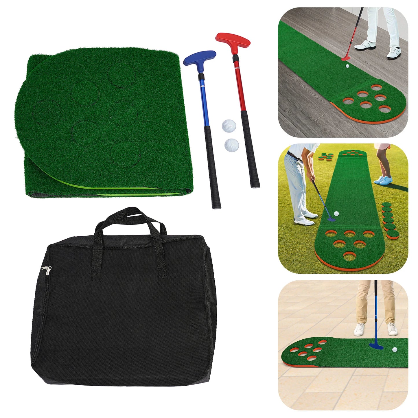 Foldable Golf Putting Mat With Two Clubs And Two Balls For Home Practice Durable Mini Golf Training Pad For Beginners