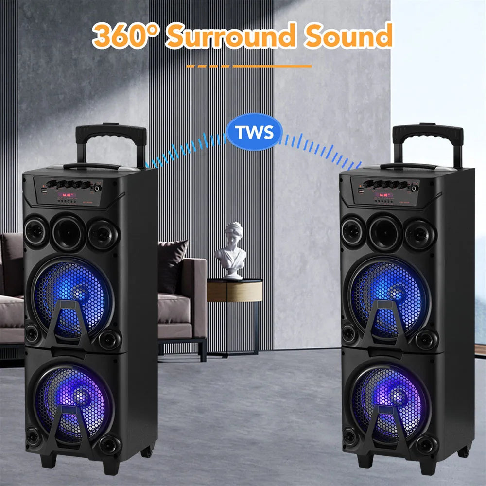 CURUK 6000W Portable Bluetooth Speaker with Dual Subwoofers and Led Lights