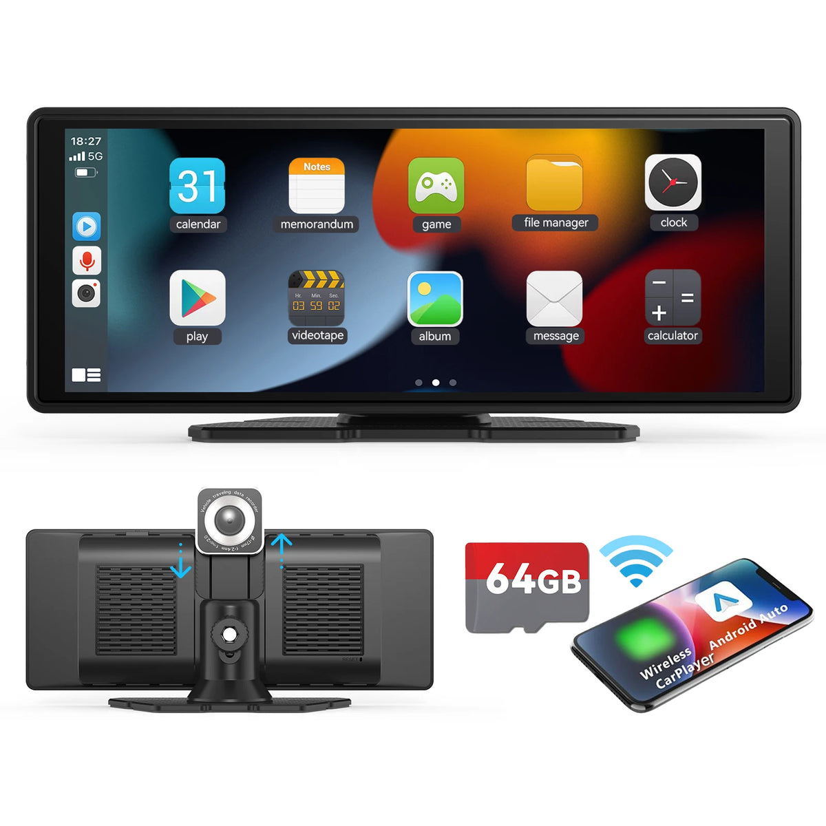 Portable Wireless Car Stereo With CarPlay Android Auto And Backup Camera