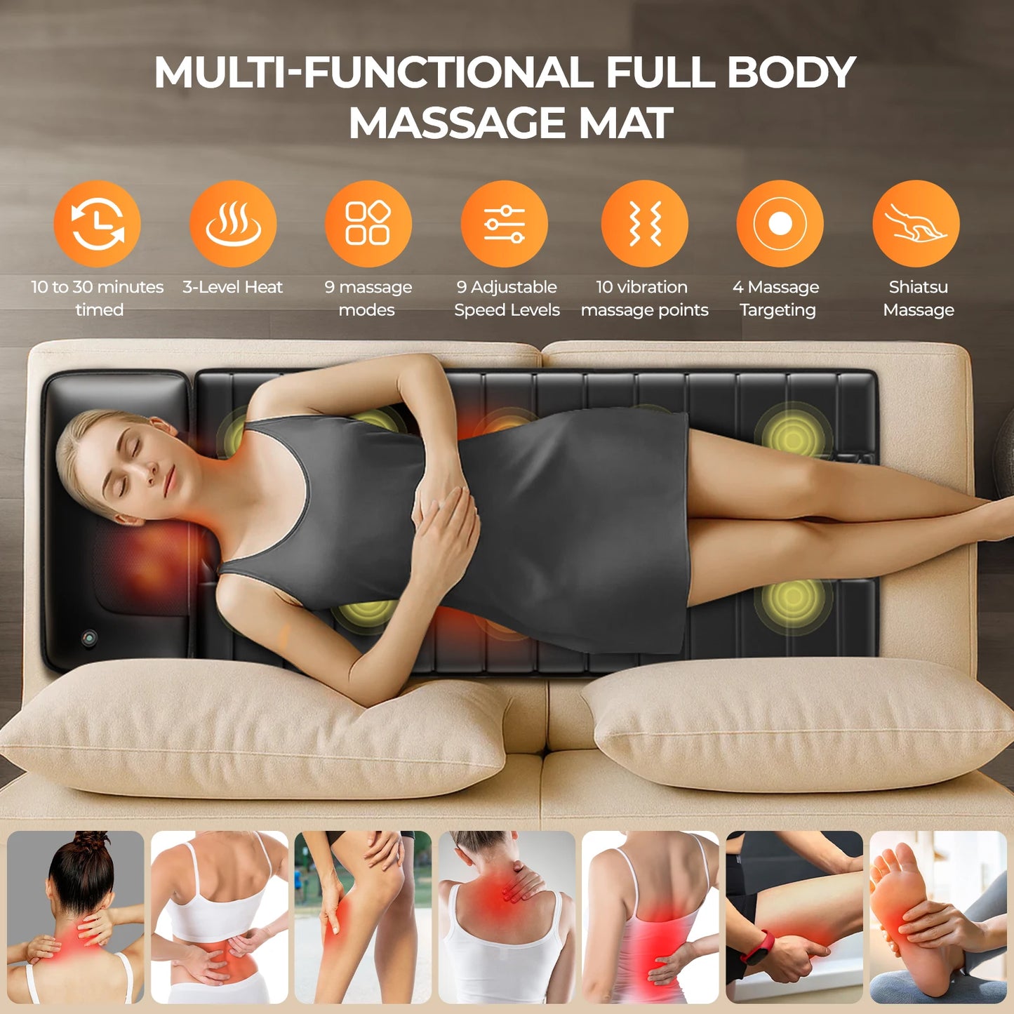 HIMOUTA Shiatsu Full Body Massage Mat With Heat Ten Motors