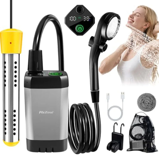 Portable Camping Shower With 2000W Auto Off Heater 4 Modes