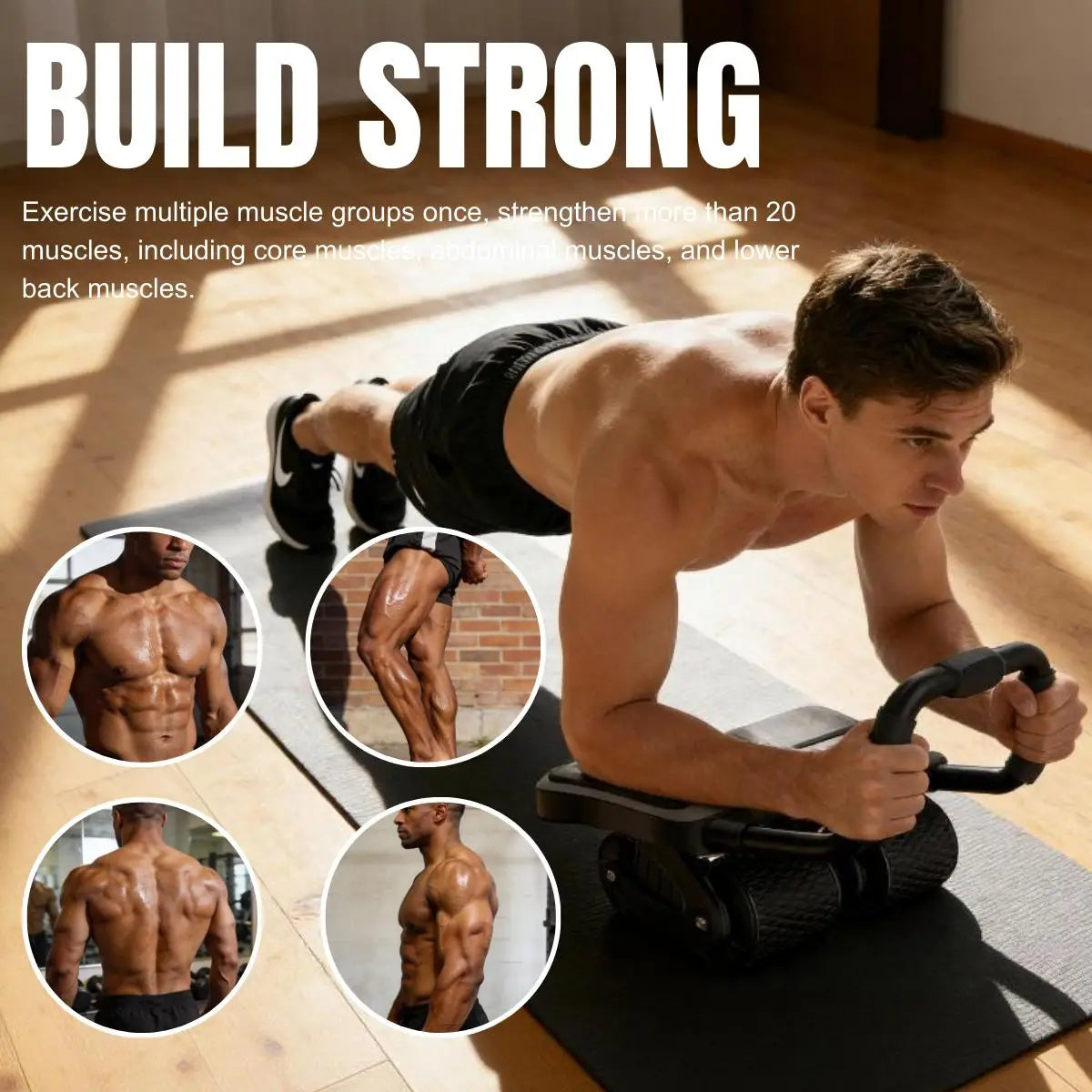 Four Wheel Automatic Rebound Ab Roller With Core Training Knee Pad