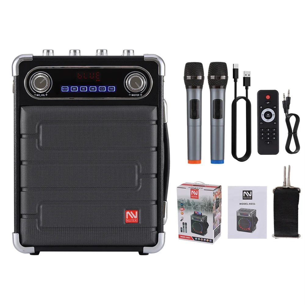 CURUK Loud Portable Bluetooth Karaoke Speaker With 2 Wireless Mics And LED Light