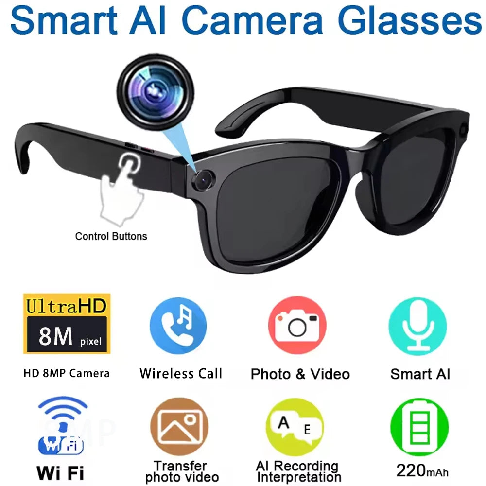 SENBONO Smart Glasses AI Translator 8MP Camera 4K Video Sunglasses