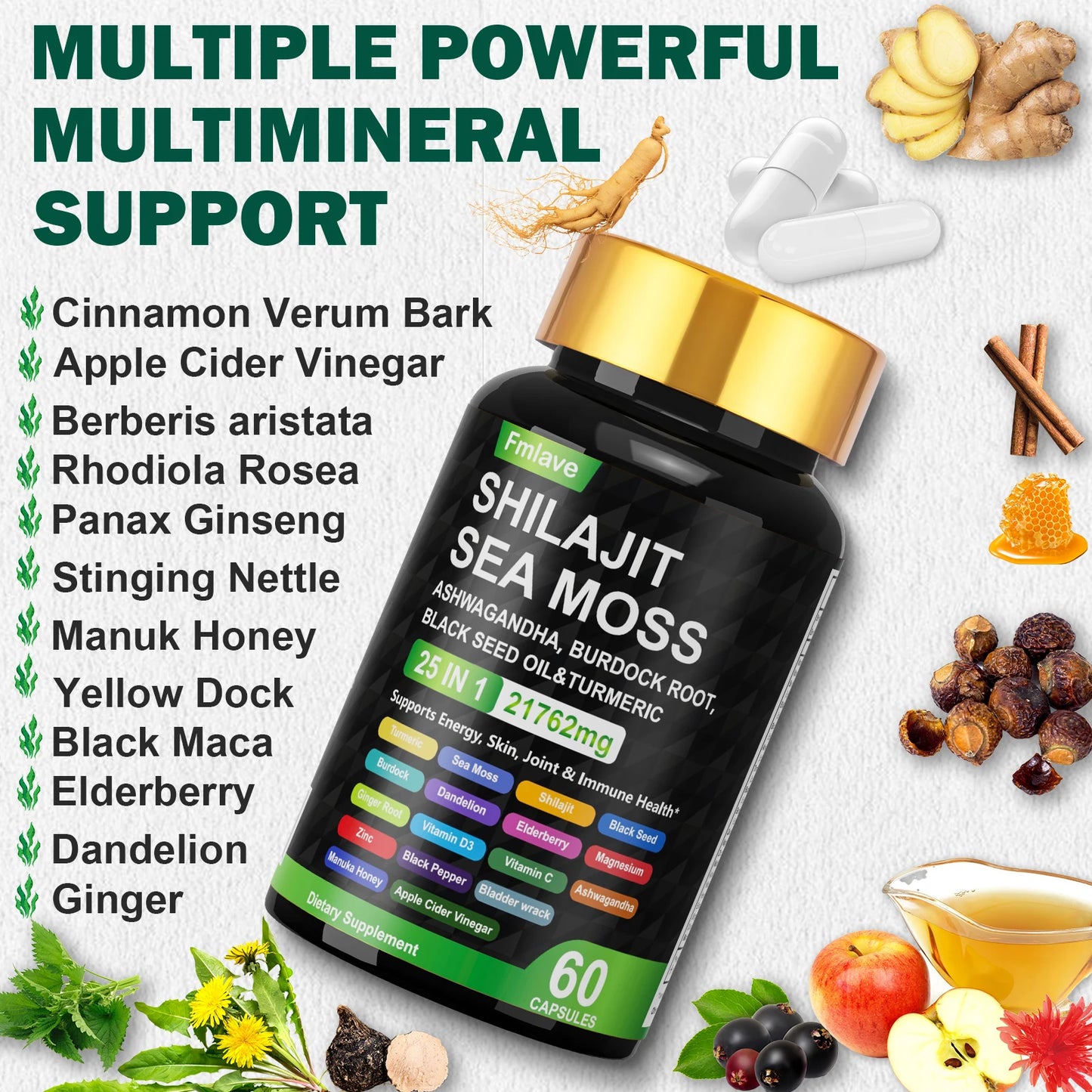 FMLAVE Sea Moss Shilajit Ashwagandha Immune Support Capsule