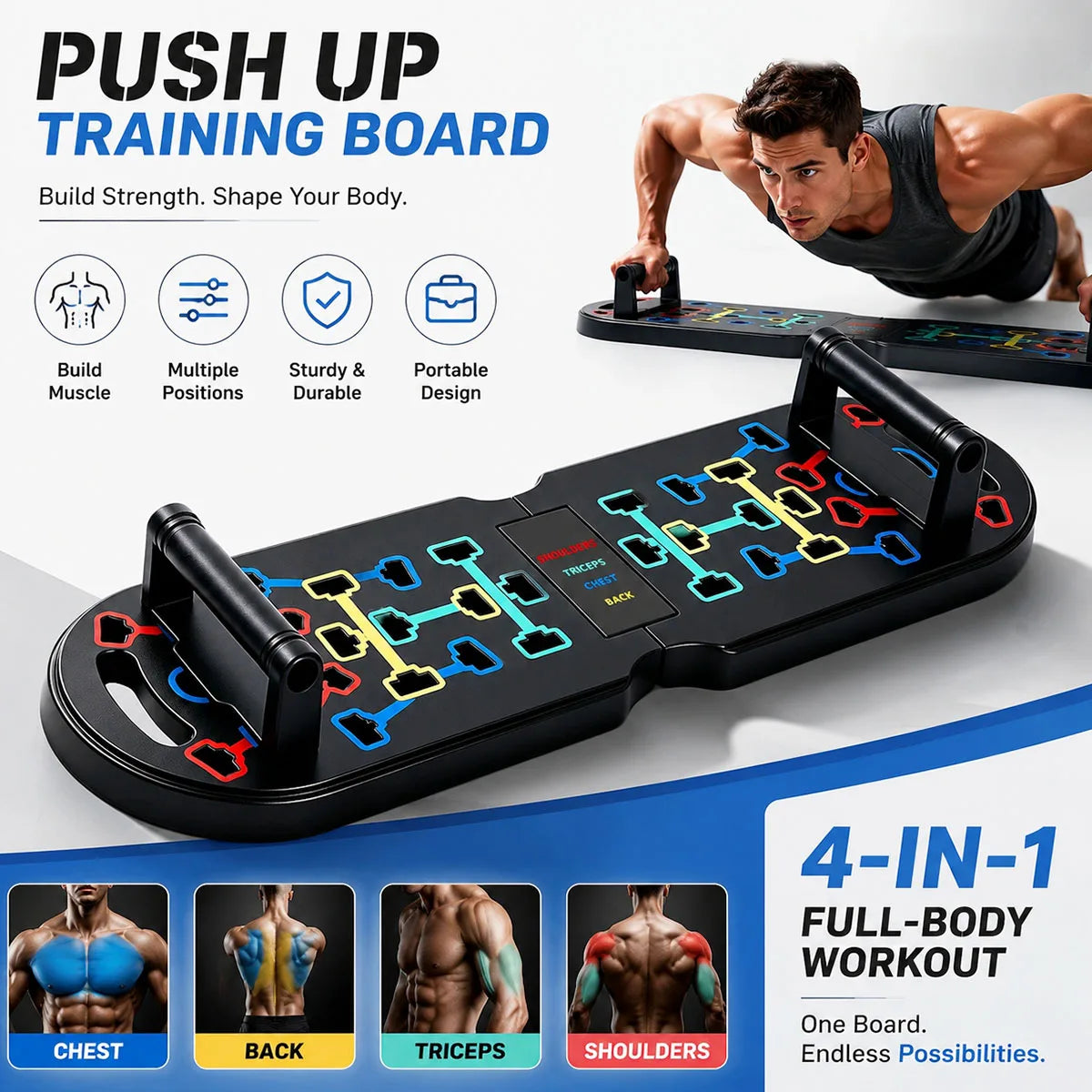 Foldable Push Up Board With Resistance Bands For Fitness