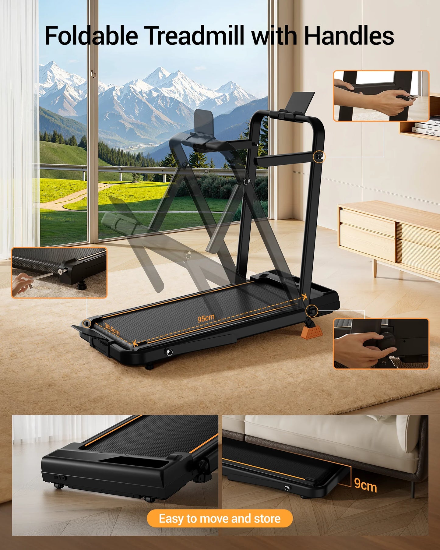 Umay Foldable Walking And Running Treadmill With Adjustable Incline