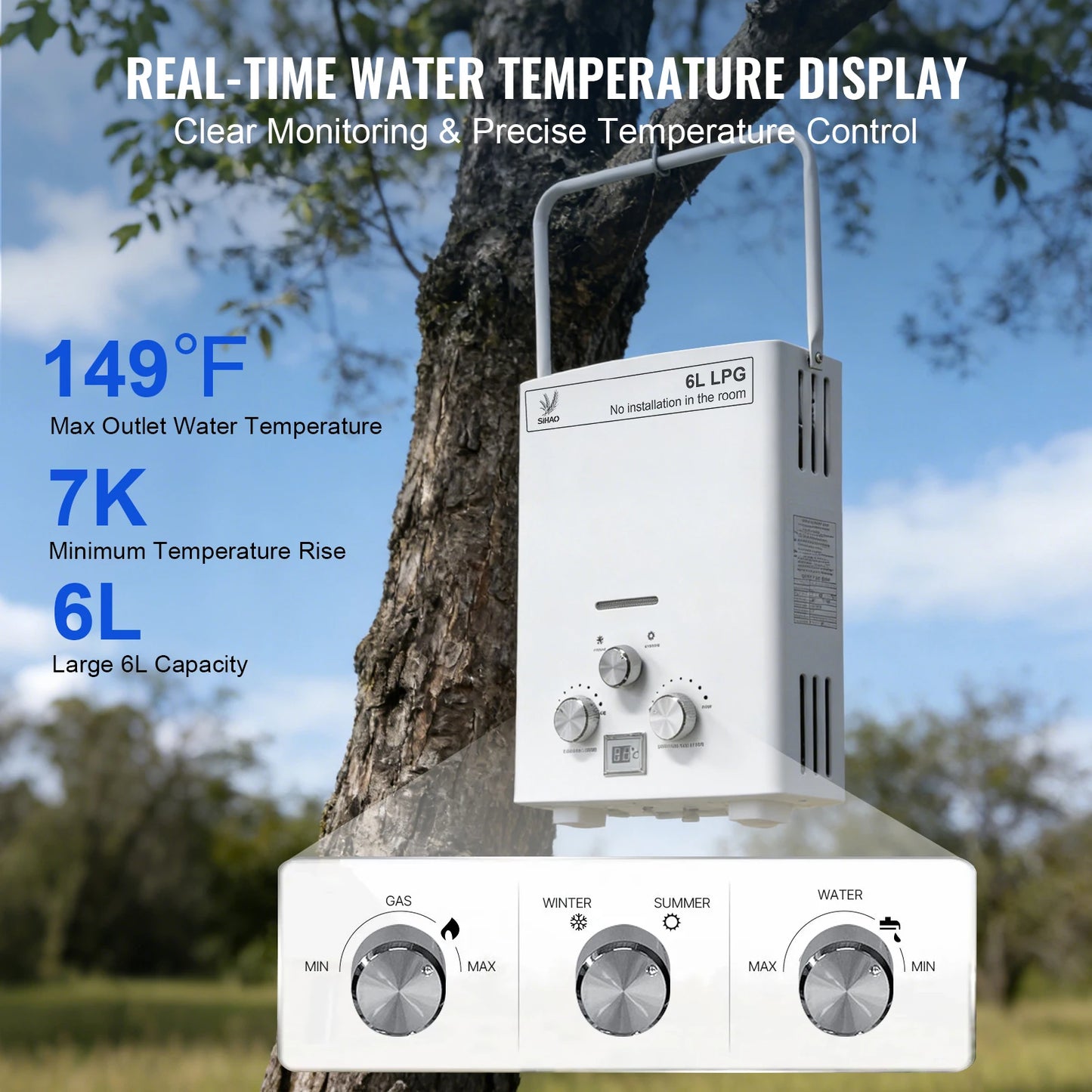 LPG Gas Water Heater Portable Tankless Boiler For Camping