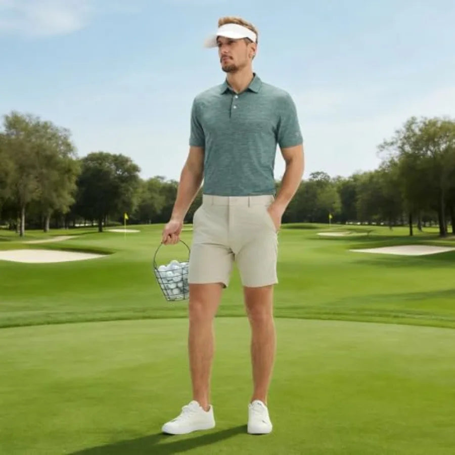 Maelreg Mens Moisture Wicking Short Sleeve Golf Polo Shirt Lightweight Jacquard 3 Button Performance