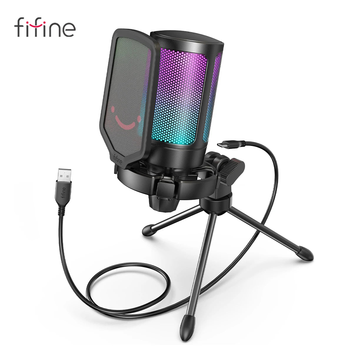 FIFINE Ampligame USB Microphone for Gaming Streaming with Pop Filter Shock Mount&Gain Control,Condenser Mic for PC/MAC