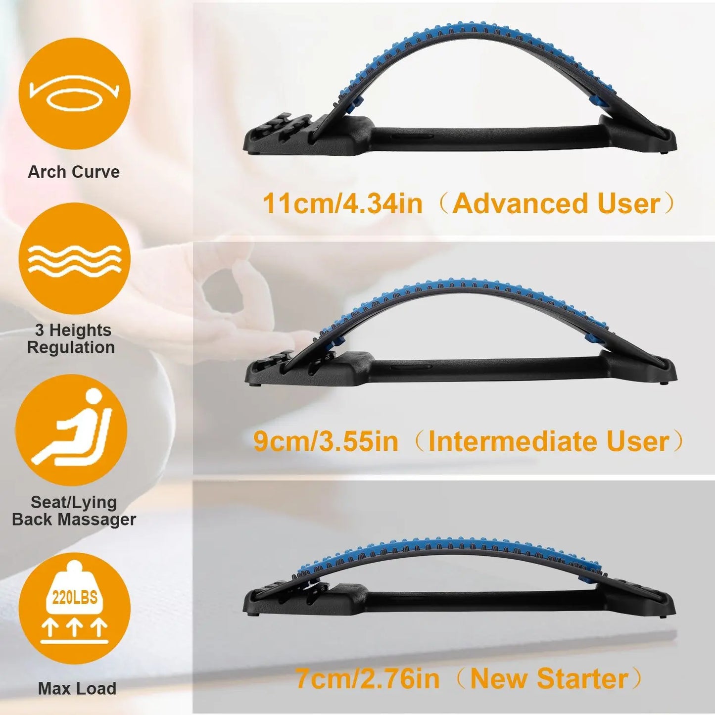 Adjustable Back Stretcher With 96 Massage Points For Posture Correction