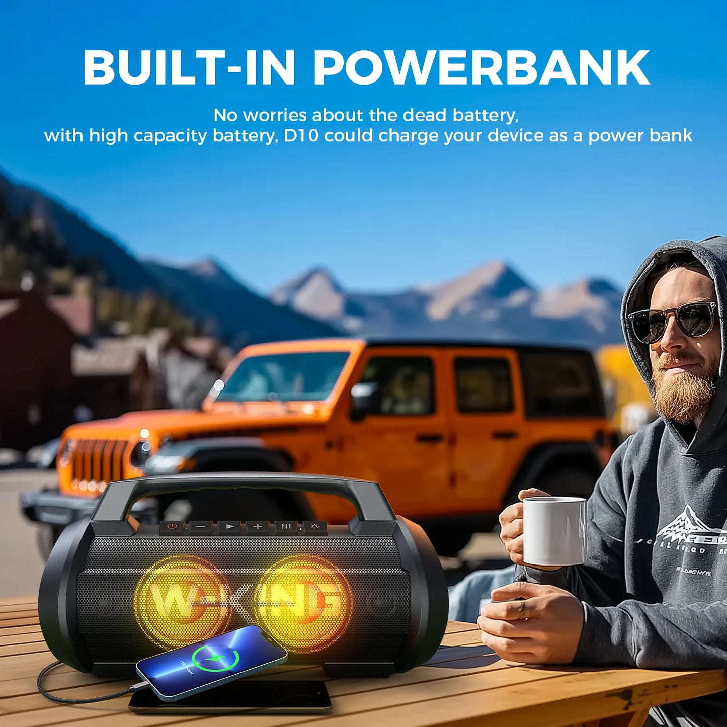 W-King 70W RMS Bluetooth Portable Speaker IPX6 Waterproof With Subwoofer