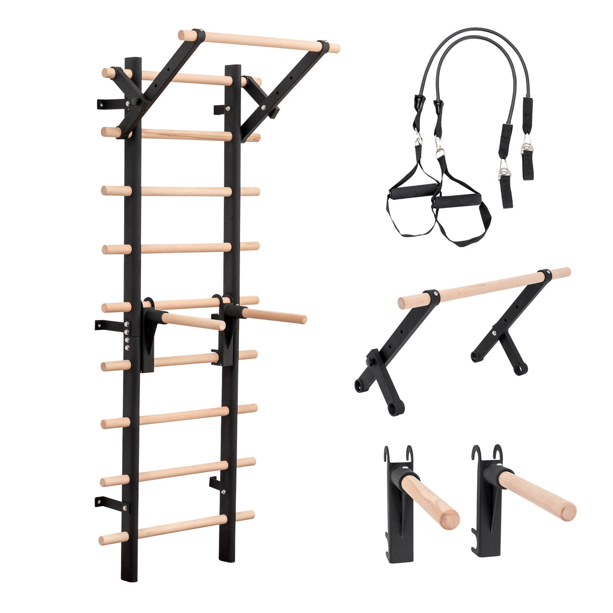 Swedish Ladder with Pull Up Bar and Detachable Dip Bars