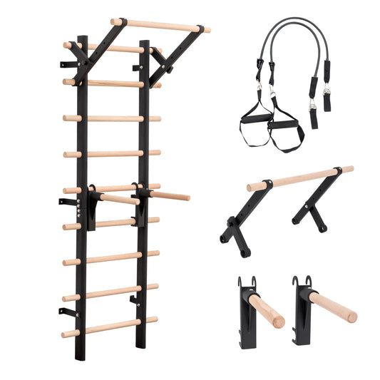 Swedish Ladder with Pull Up Bar and Detachable Dip Bars