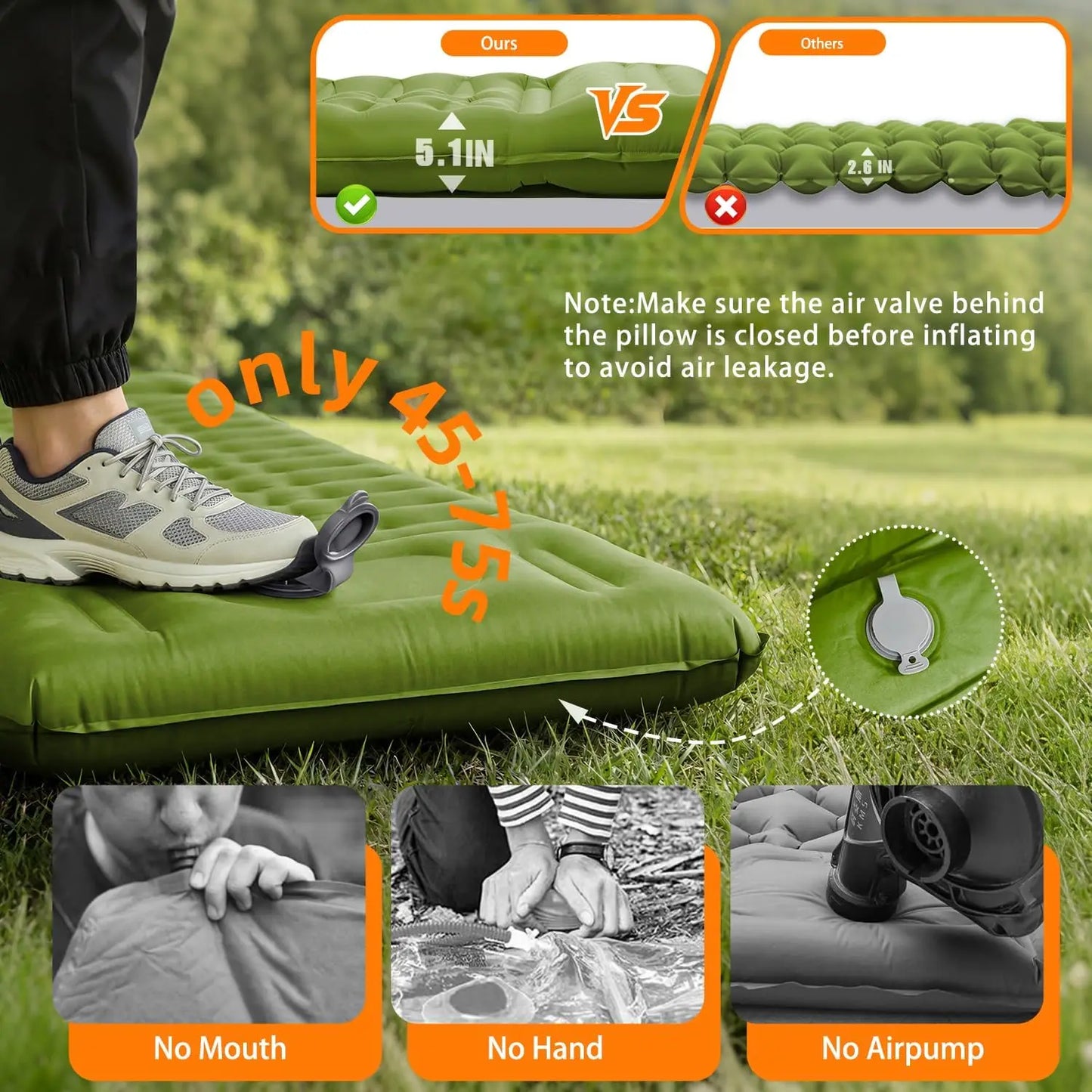 Self Inflating Camping Pad With Pillow For Outdoor