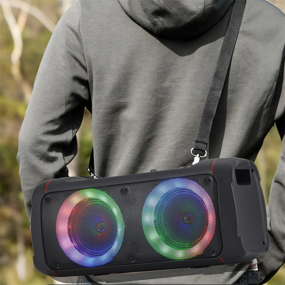 CURUK Bluetooth Speaker LED Light Dual Subwoofer Portable Outdoor