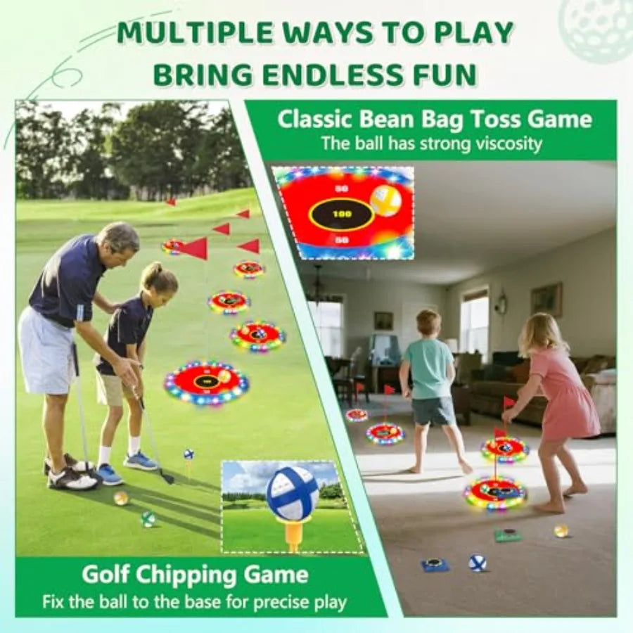 Light Up LED Backyard Golf Play Set Upgrade With 6 Targets 2 Clubs 18 Balls For Family Fun Night Golf