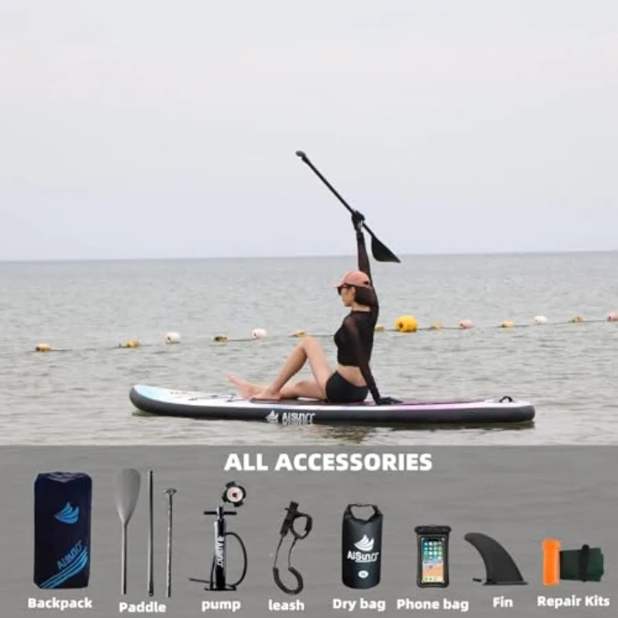 Inflatable Paddle Board For Adults Wide SUP With Blue Carry Bag And Pump Premium Accessories All Skill Levels