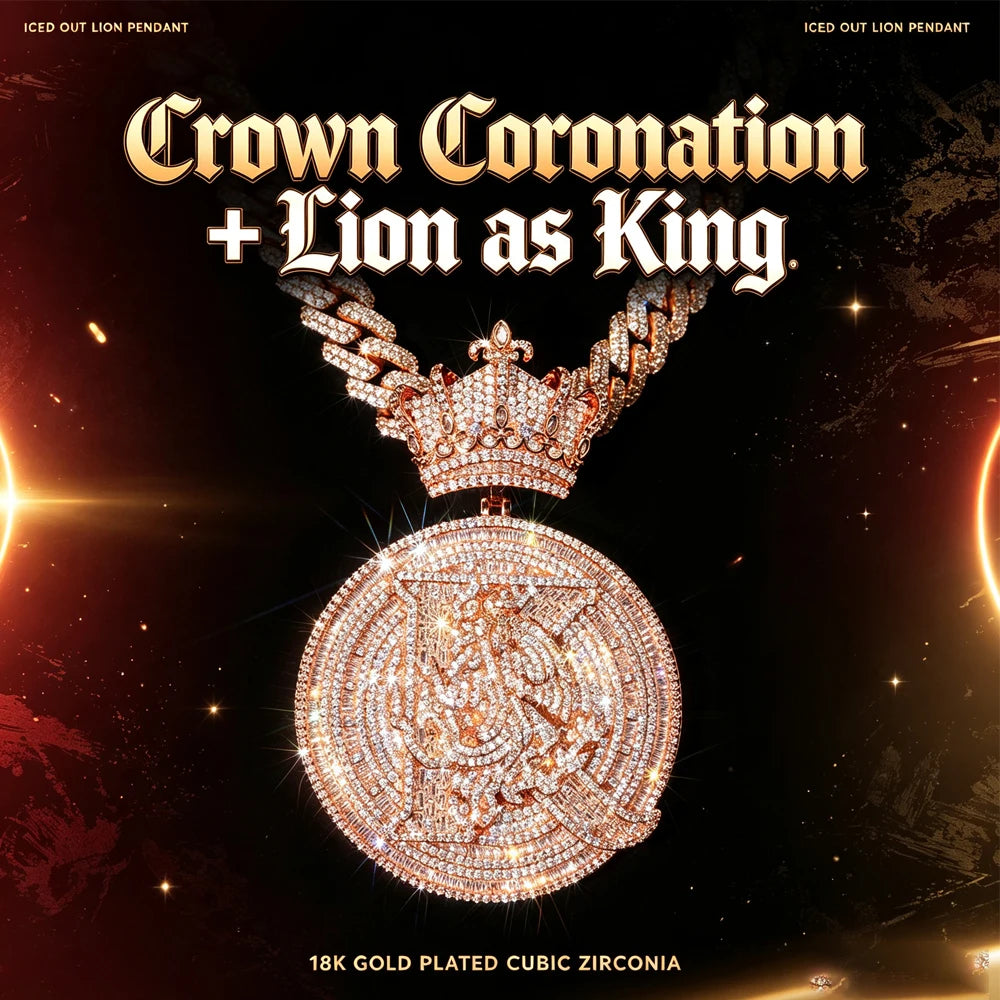 Lyee Cyee Iced Out Crown Medallion Pendant Necklace 18K Gold