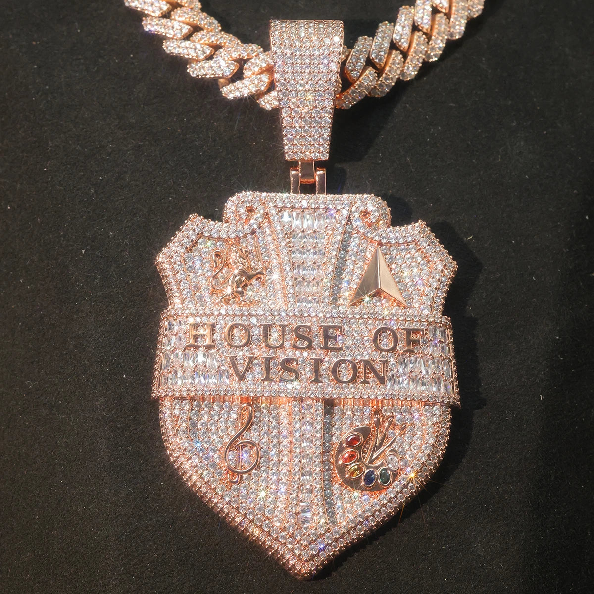 House Of Vision Iced Shield CZ Pendant Rose Gold Necklace