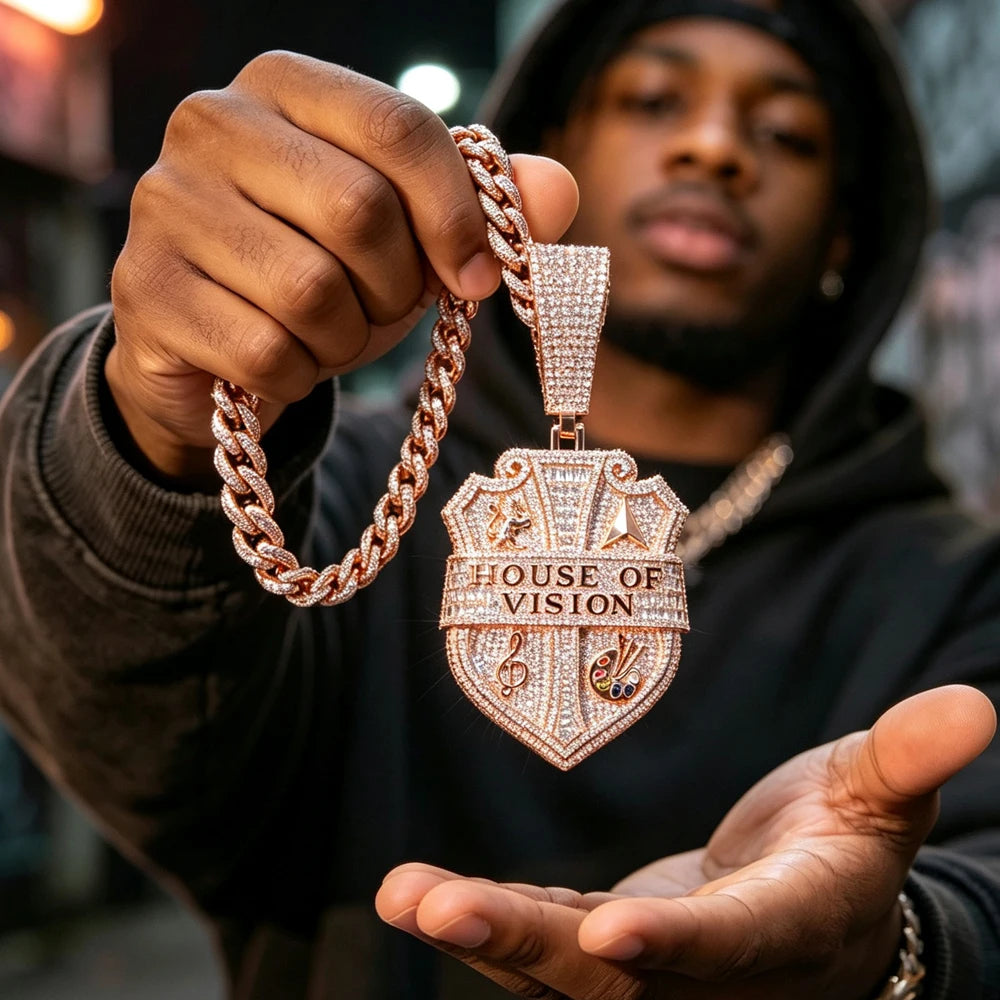House Of Vision Iced Shield CZ Pendant Rose Gold Necklace