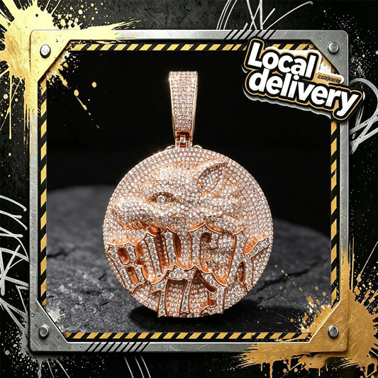 Lyee Cyee Round Wolf Medallion Pendant With Cubic Zirconia