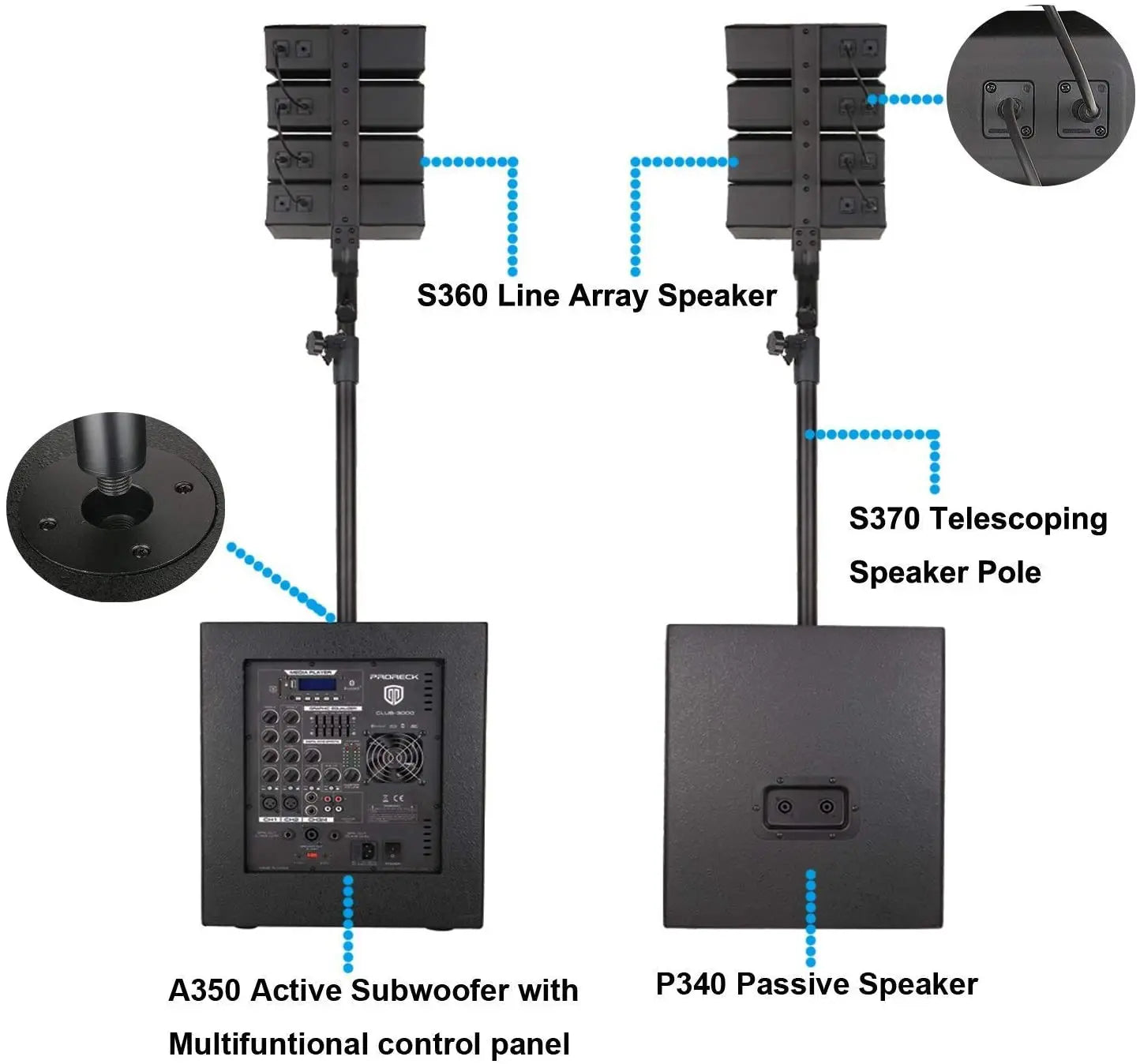 PRORECK Club 3000 4000W DJ Powered PA Speaker System