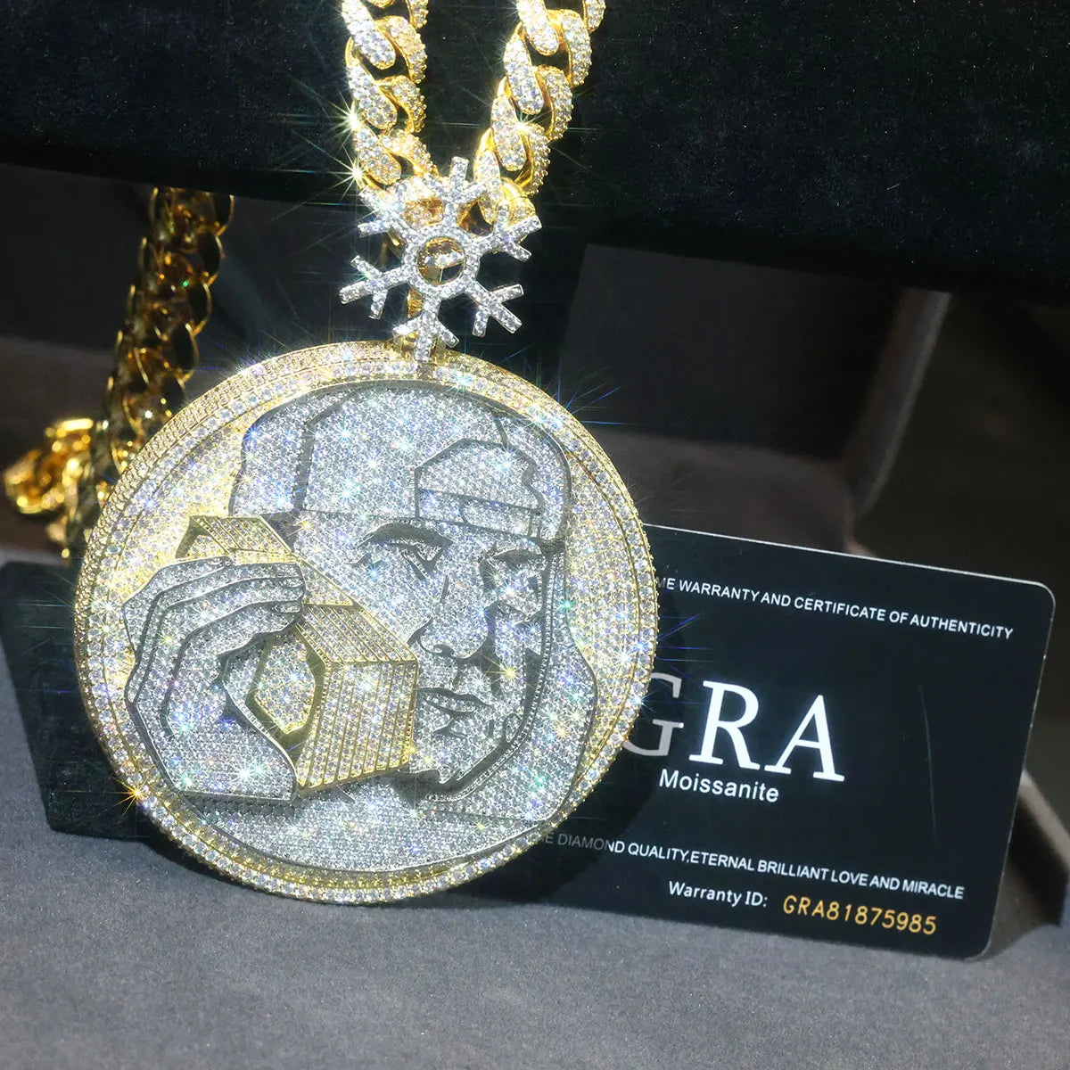Lyee Cyee Iced Out 3D Gold Plated Pendant Necklace Jewelry