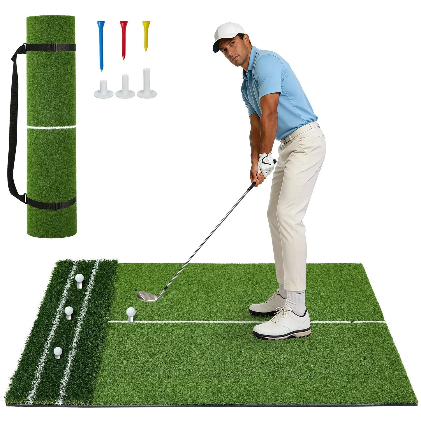 HiMISS Premium Dual Turf Golf Practice Mat 5x4ft With Alignment Lines For Backyard Golfers Swing Trainer