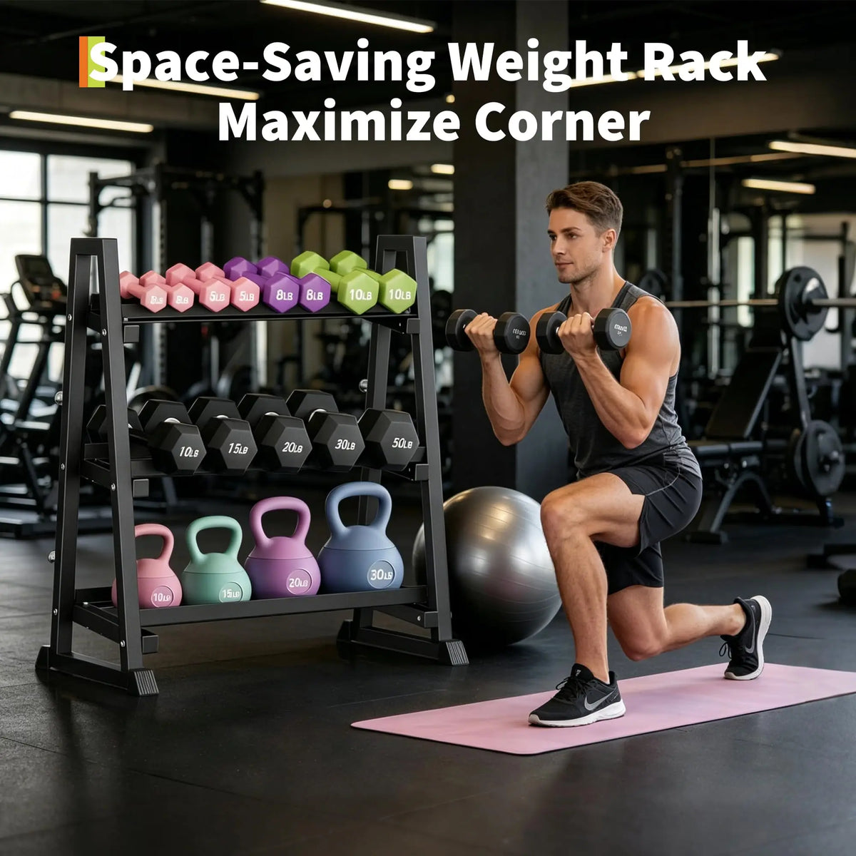 Dumbbell Rack 3 Tier Weight Rack For Home Gym Trapezoidal Frame And H Frame Weight Stand For Dumbbells Kettlebells And Weight Plates 1300 LBS Capacity