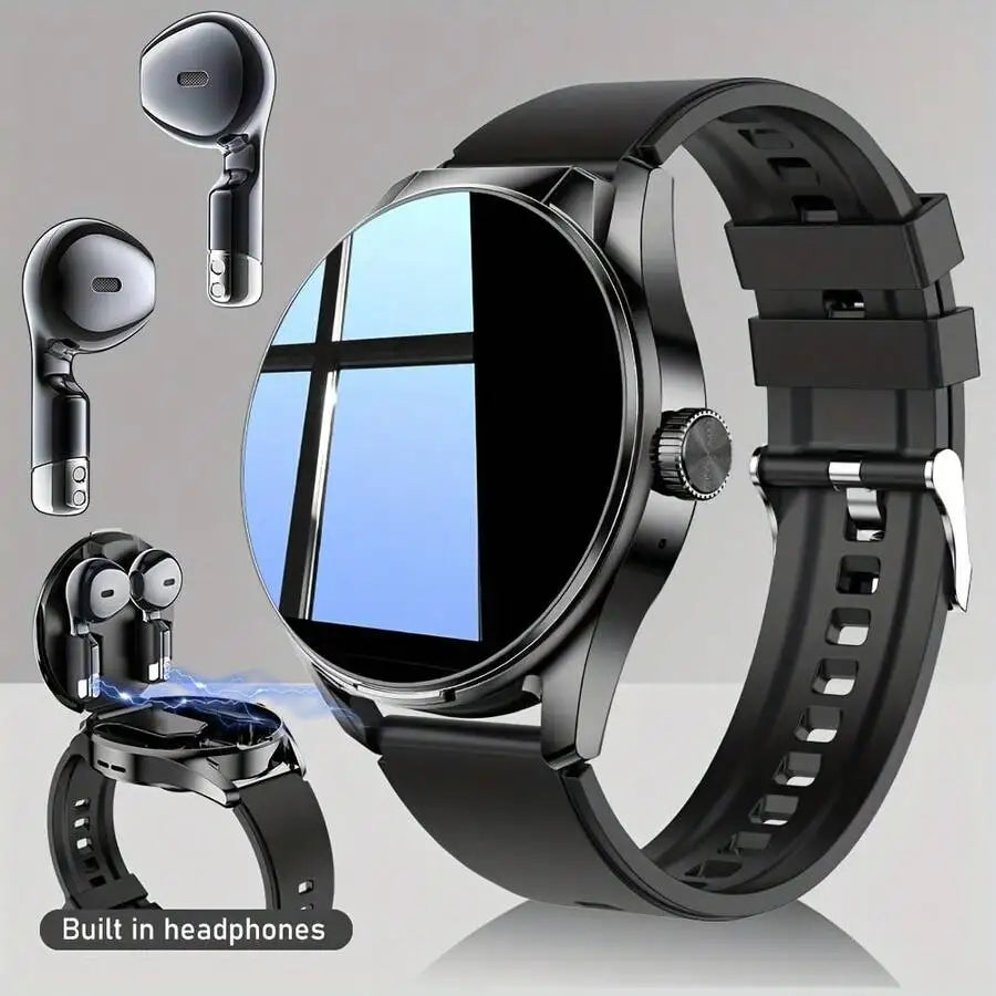 Smartwatch With Earbuds, 1.46-Inch Full Touch Screen, Wireless Voice Calling, Multiple Sports Mode Tracking, Weather Reminder, Message Reminder, DIY Watch Face, Smart Watch For Android And IOS