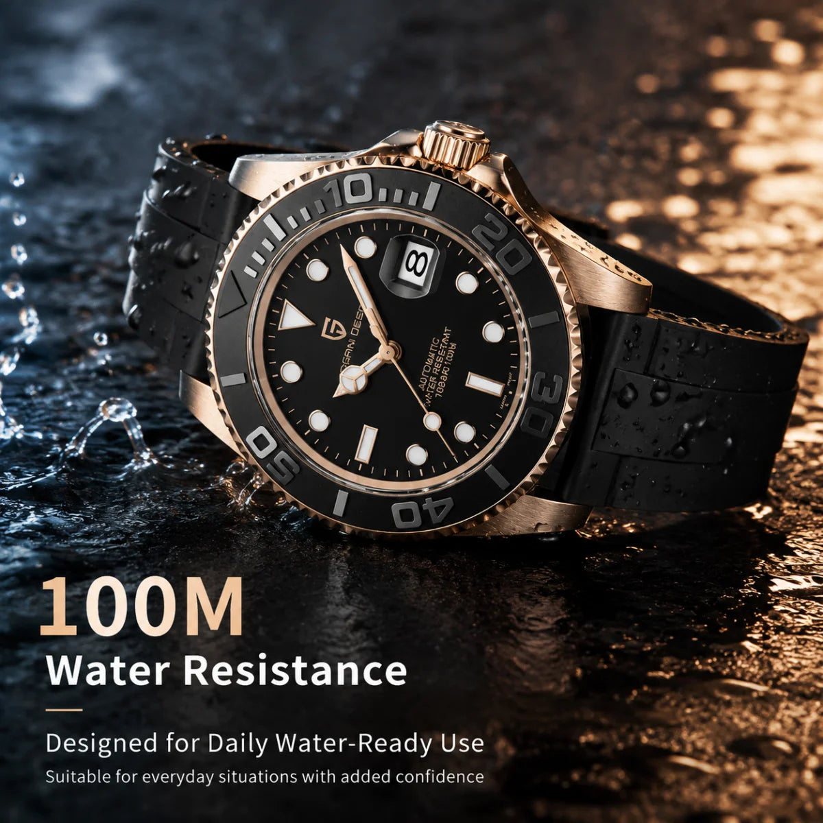 PAGANI DESIGN 2026 New 40MM Rose Gold Black Luxury Men Mechanical Watch Stainless Steel Sapphire Automatic Watch 100M Waterproof Watches for men
