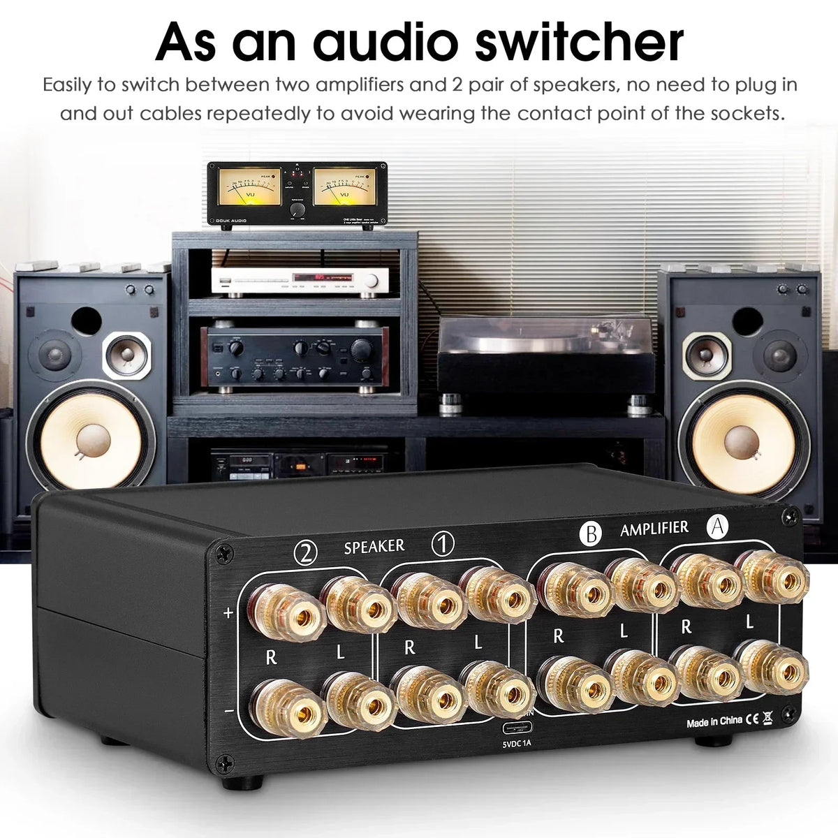 Nobsound Dual Analog VU Meter DB Panel Display 2-way Amplifier / Speaker Audio Switcher Box Selector Music Spectrum Visualizer