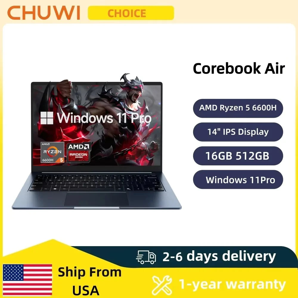 CHUWI Corebook Air Ryzen 6600H Windows 11 Pro IPS Laptop