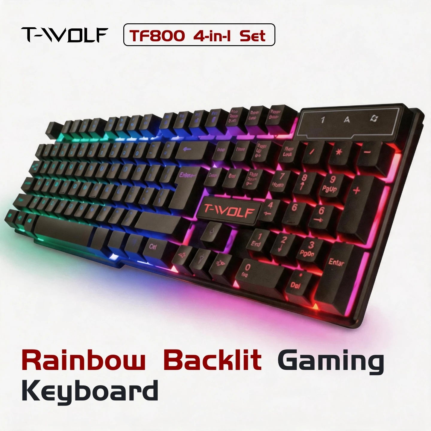 T-WOLF RGB Gaming Keyboard Mouse Headset Mousepad 4 In 1