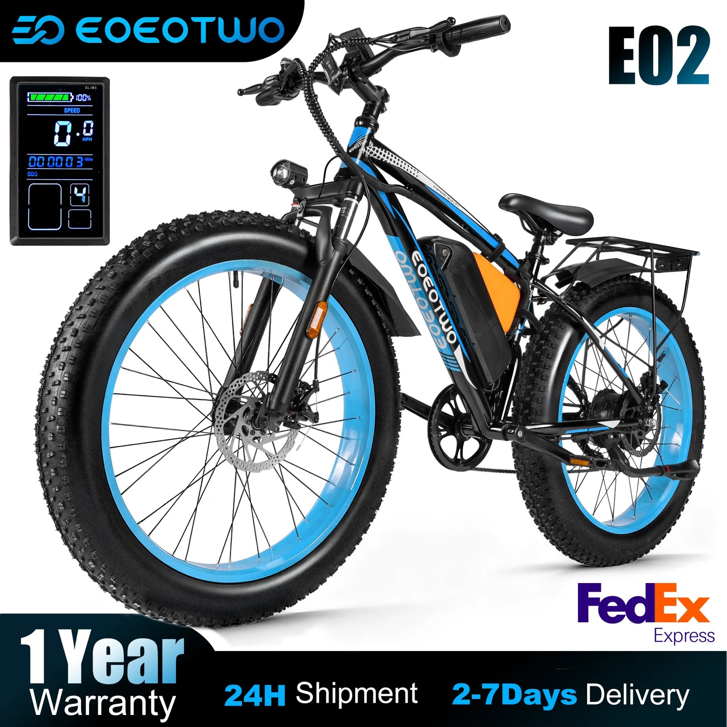 EOEOTWO 1500W 26 Inch Fat Tire Electric Bike For Adults With 960Wh Battery 70 Mile Range 30 MPH