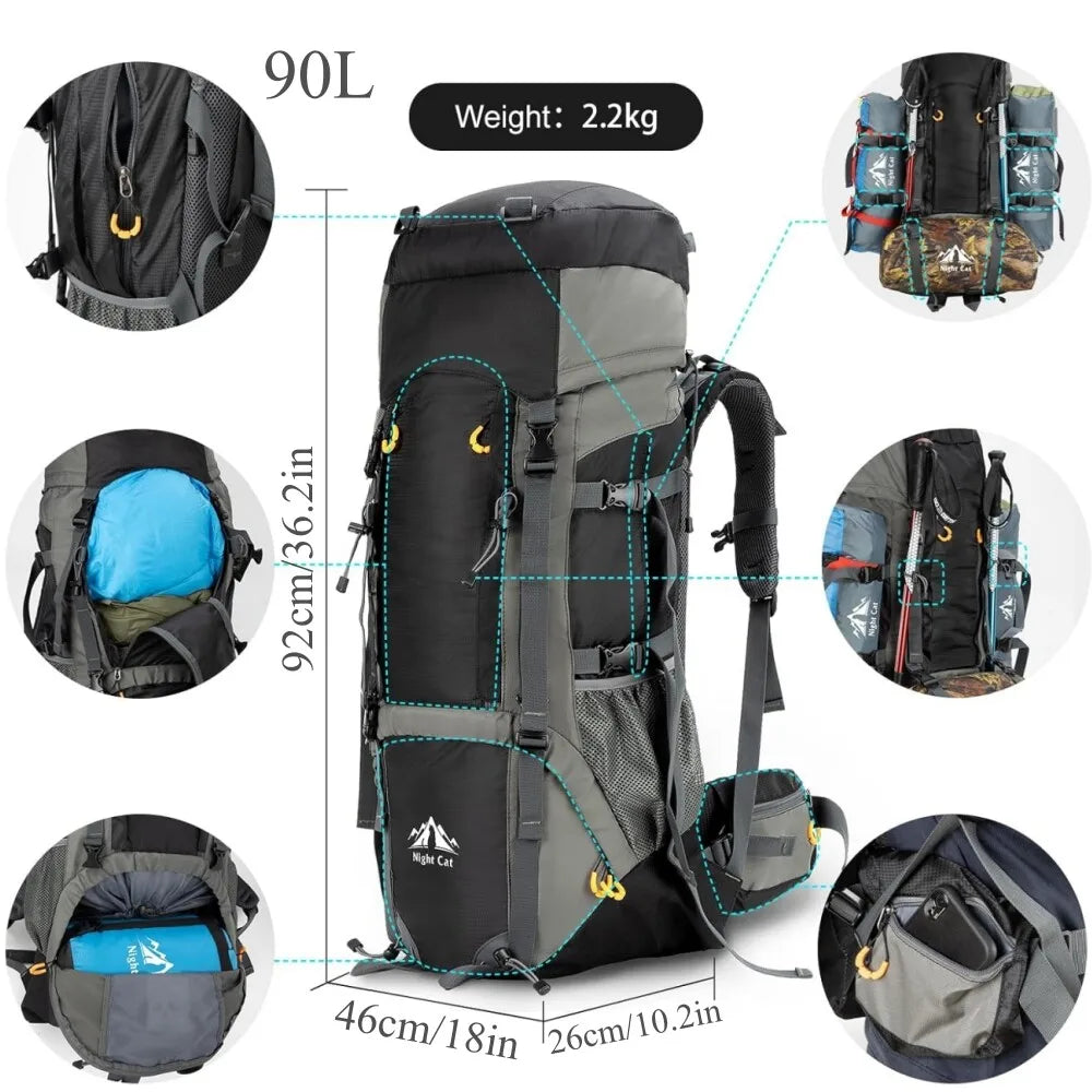 Night Cat Waterproof Hiking Backpack With Internal Frame For Outdoor