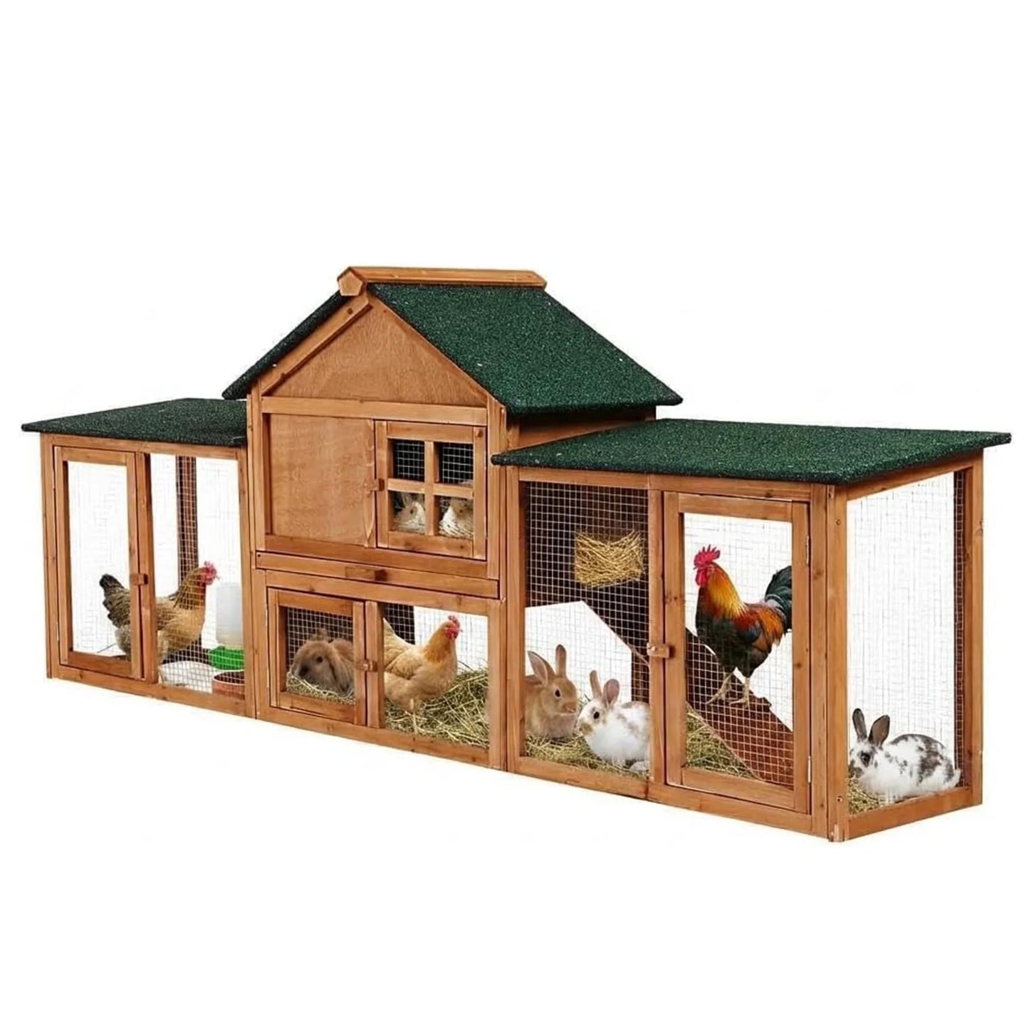 2-Story Bunny Hutch Rabbit Cage Outdoor With Double Side Runs, Pull-Out Tray, Ramp, Roof For Guinea Pigs & Small Pets