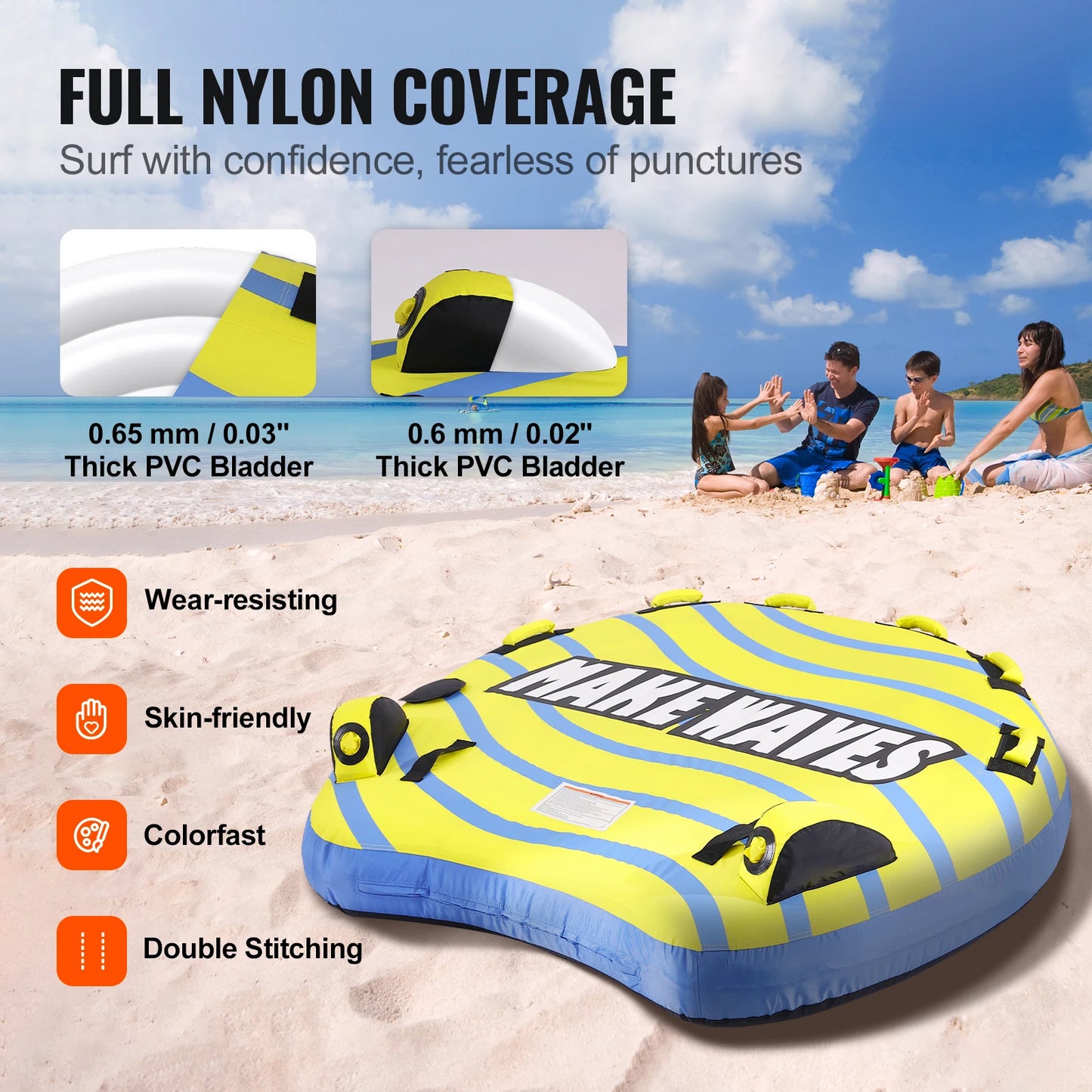 SucceBuy Towable Tube For Boating Family And Friends Inflatable With Bumper Fins 510 Lbs Load Capacity