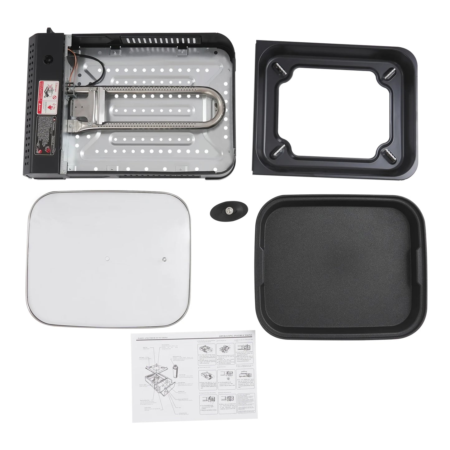 Portable Camping Grill Stove Butane Compatible Pan Lid Essential Gear