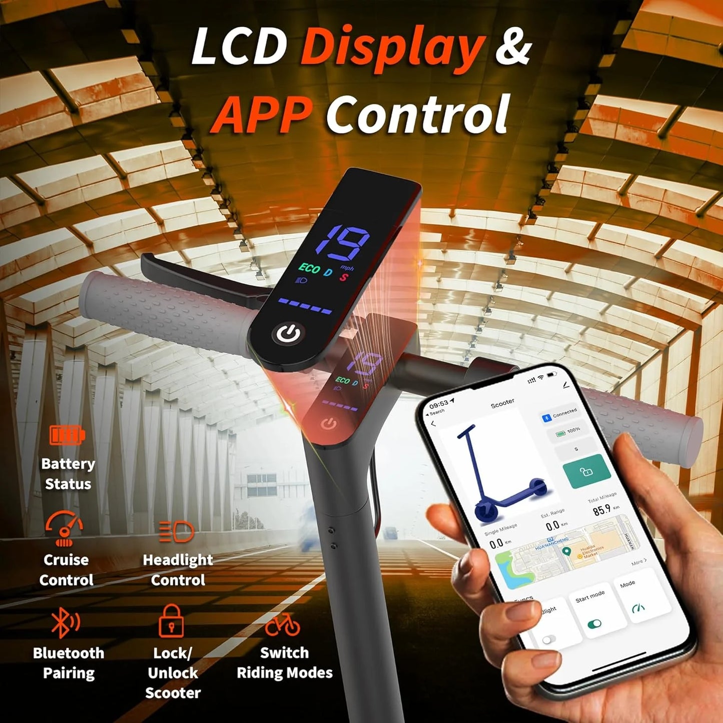 AOVOPRO ES80 350W Electric Scooter For Adults With Smart App Control Foldable 19MPH Max Speed 21 Mile Range