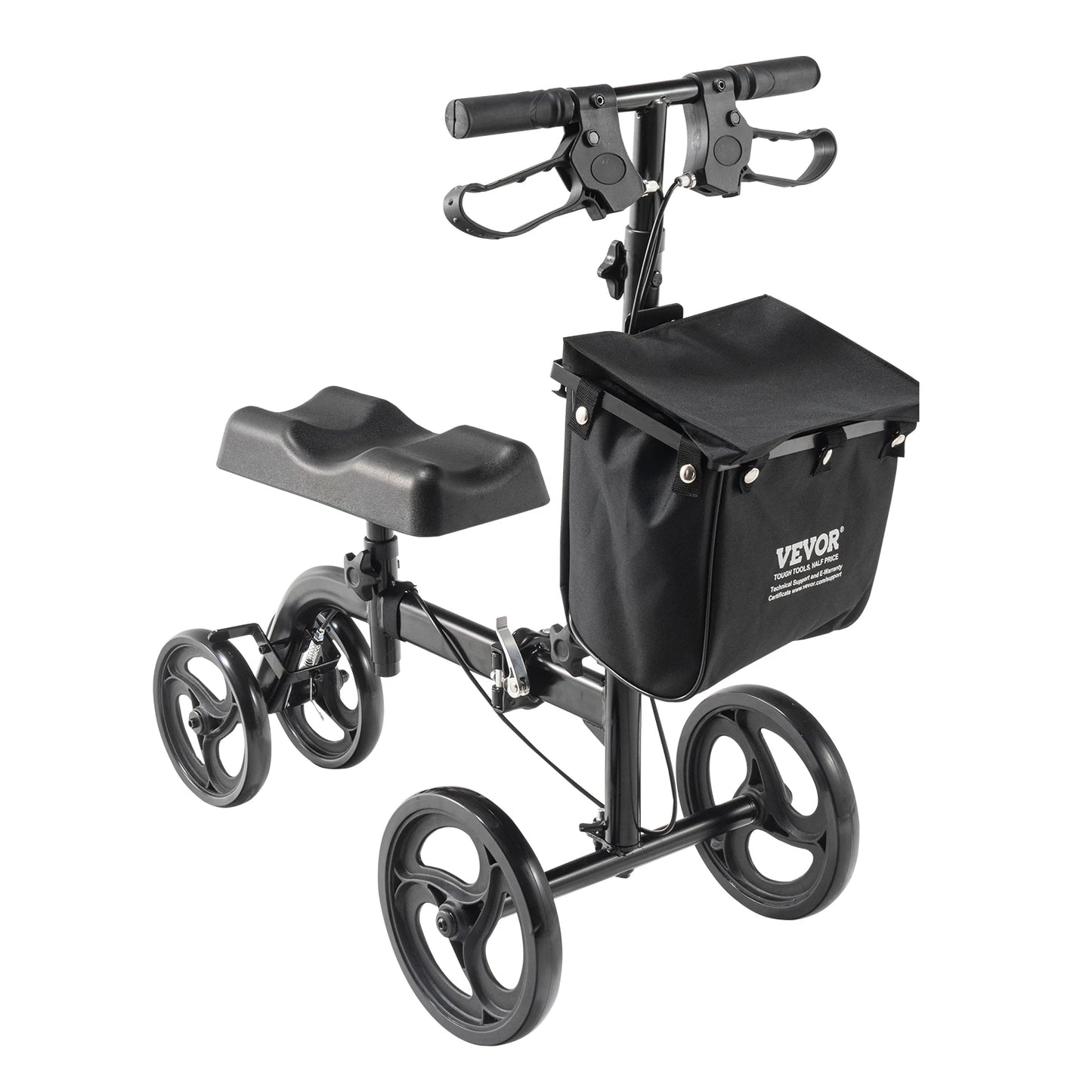 SucceBuy Carbon Steel Folding Knee Walker With Steerable All Terrain Solid Wheels