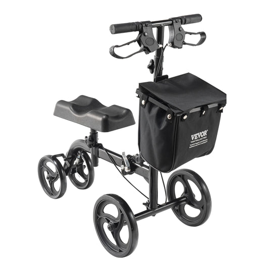 SucceBuy Carbon Steel Folding Knee Walker With Steerable All Terrain Solid Wheels
