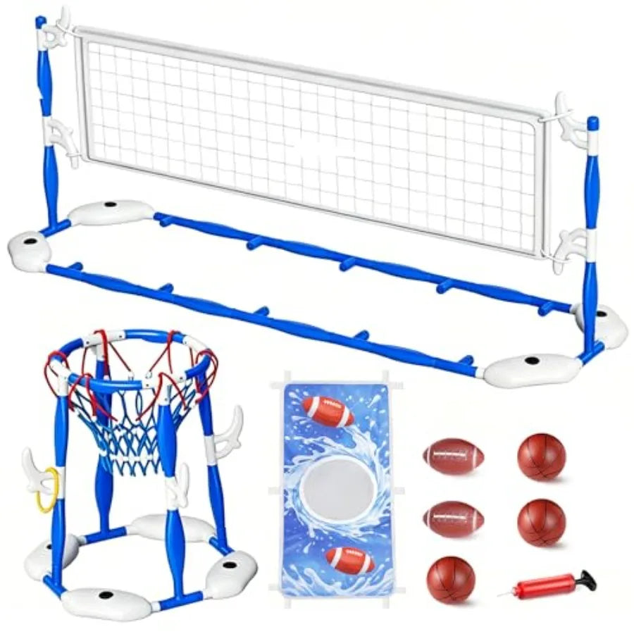 Floating Poolside Basketball Hoop 4 In 1 Ring Game For Kids Ages 3 To 12 Outdoor Summer Fun