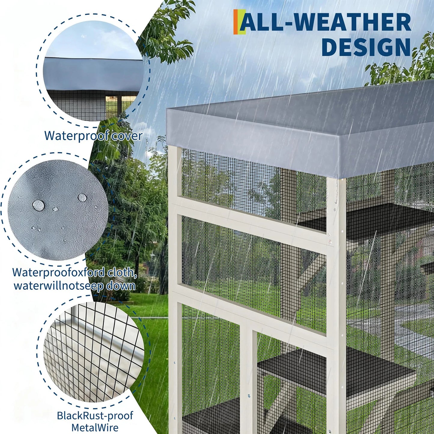 Outdoor Cat Enclosure HiMISS 70 Inch Catio With Five Platforms Waterproof UV Roof And Lockable Doors For Cat Owners