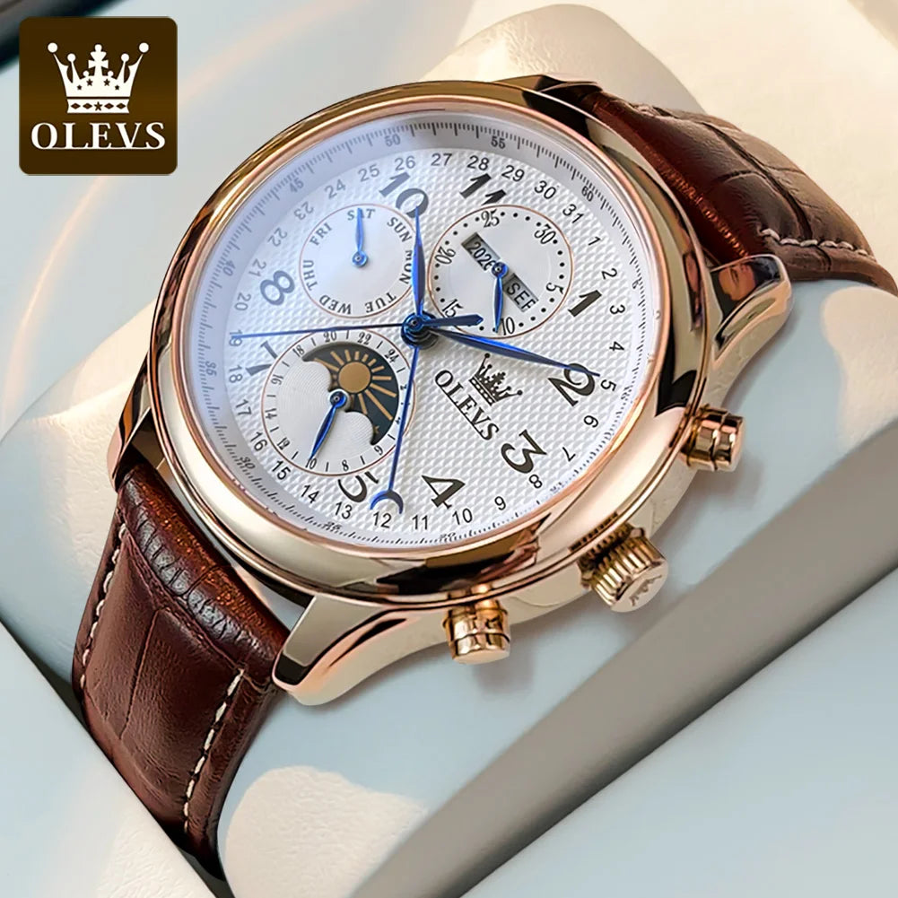 OLEVS 6667 Luxury Original Men Automatic Mechanical Watch Brand Classic Digital Dial Waterproof Moonphase Watch Sport Men Watch