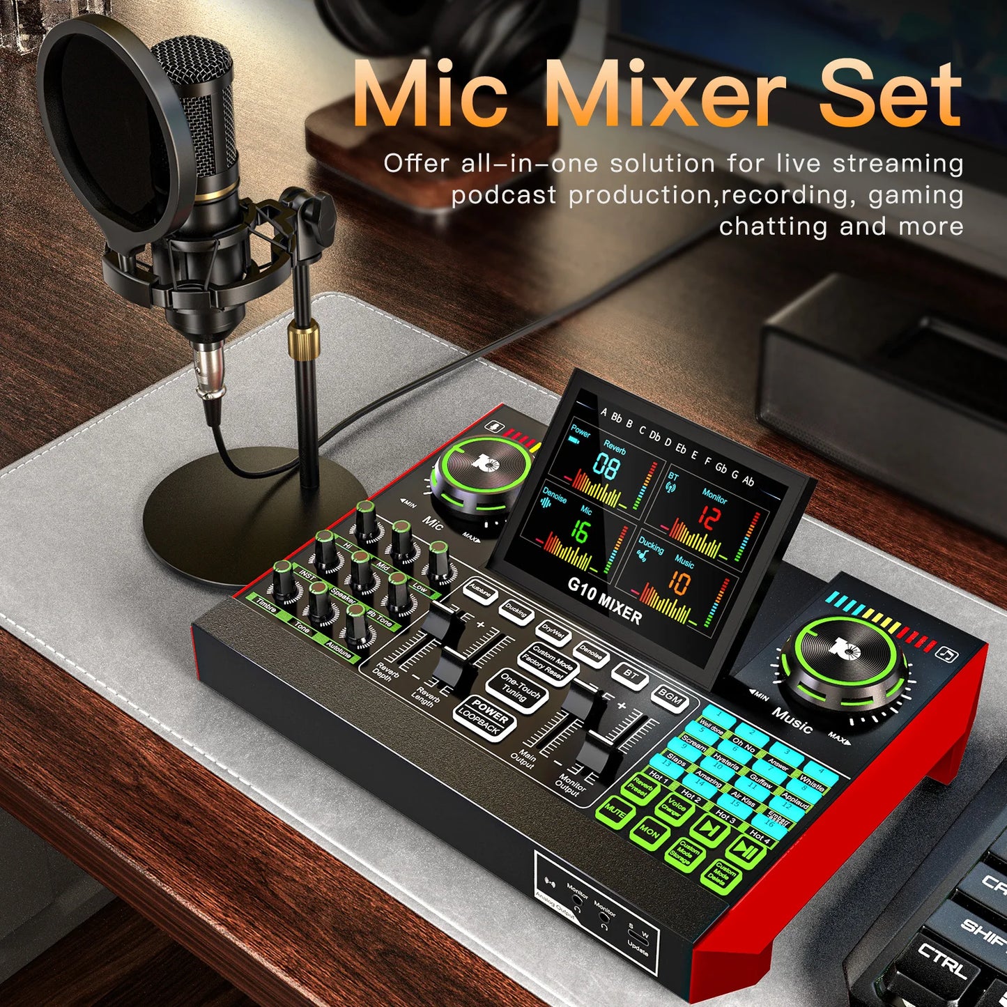 Tenlamp Live Streaming Microphone Bundle With 6 Channel Audio Mixer