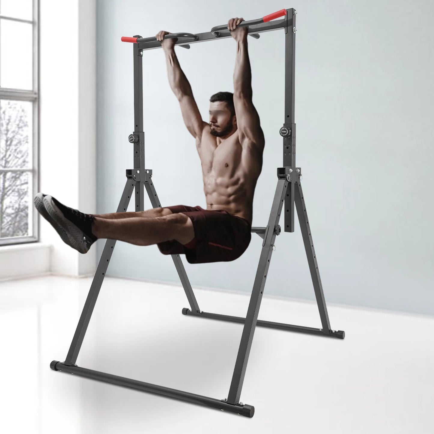 Height Adjustable Free Standing Power Tower With Dip Bar Station