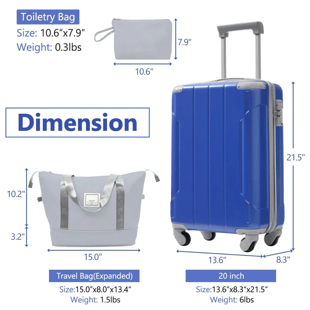 Three Piece Carry On Luggage Set With Spinner Wheels ABS Hardside