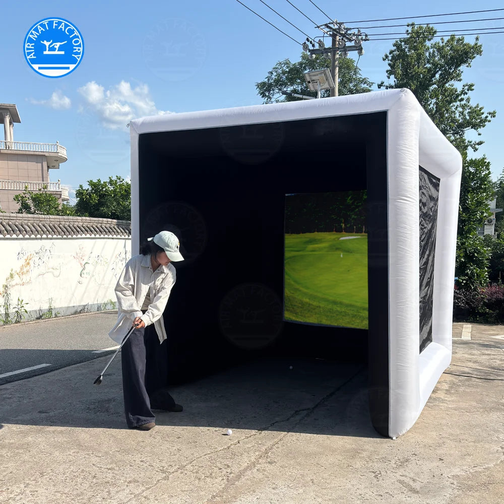 Inflatable Golf Simulator Training Cage With Built In Electric Fan
